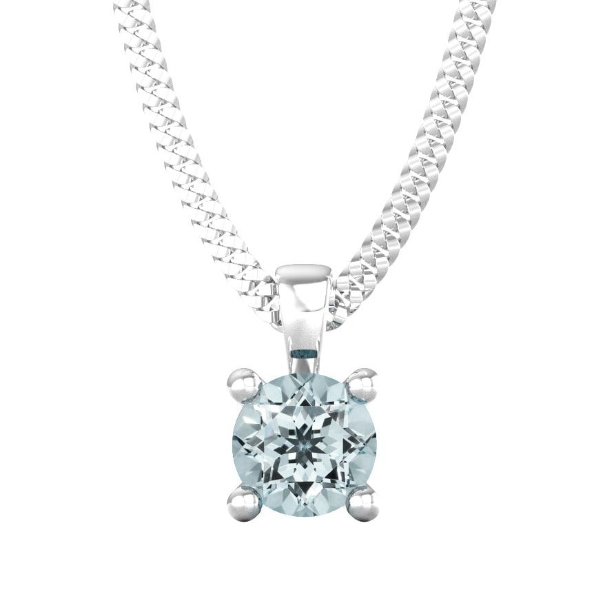 By Request 9ct White Gold 4 Claw Aquamarine Pendant & Chain