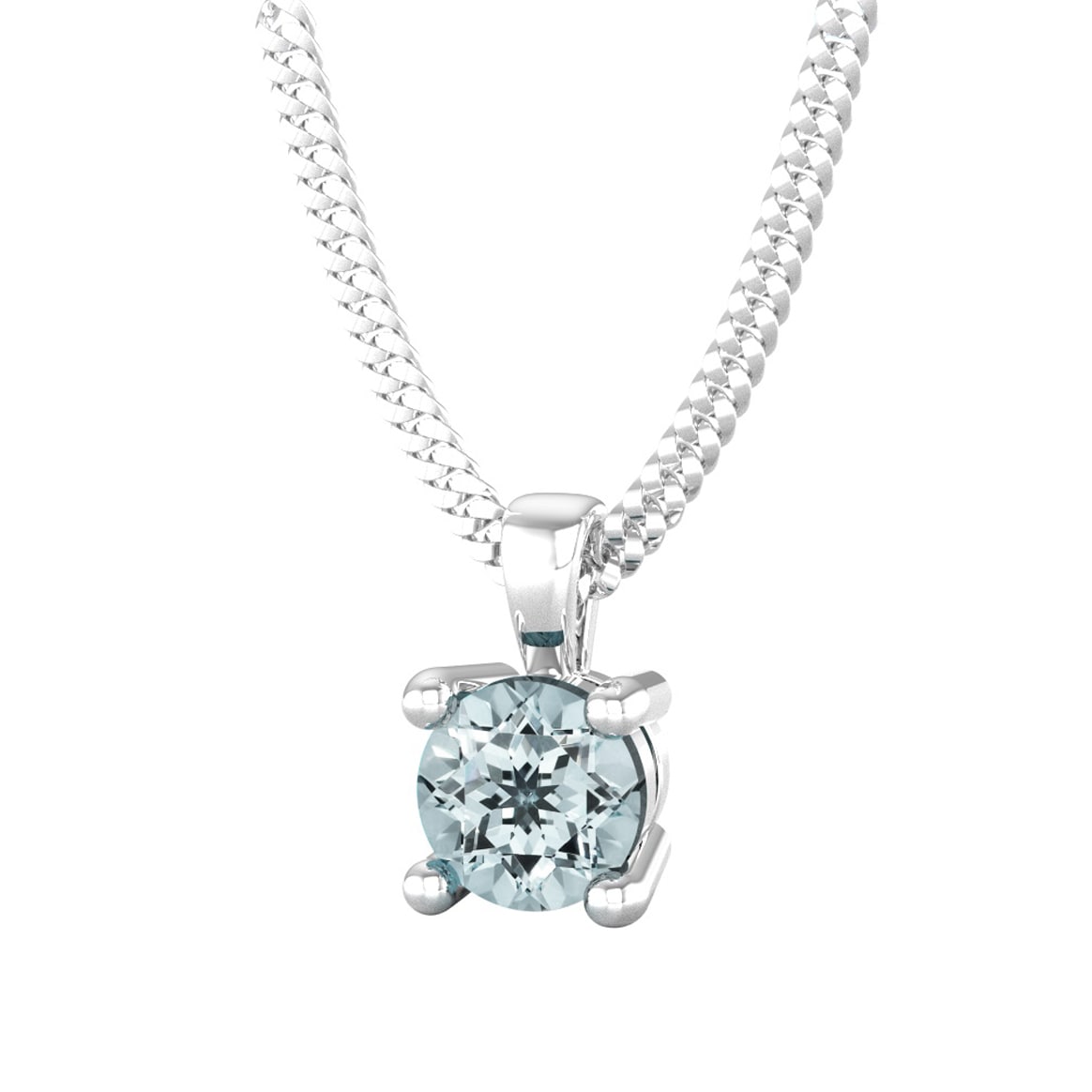 By Request 9ct White Gold 4 Claw Aquamarine Pendant & Chain