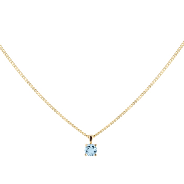 By Request 9ct Yellow Gold 4 Claw Aquamarine Pendant & Chain