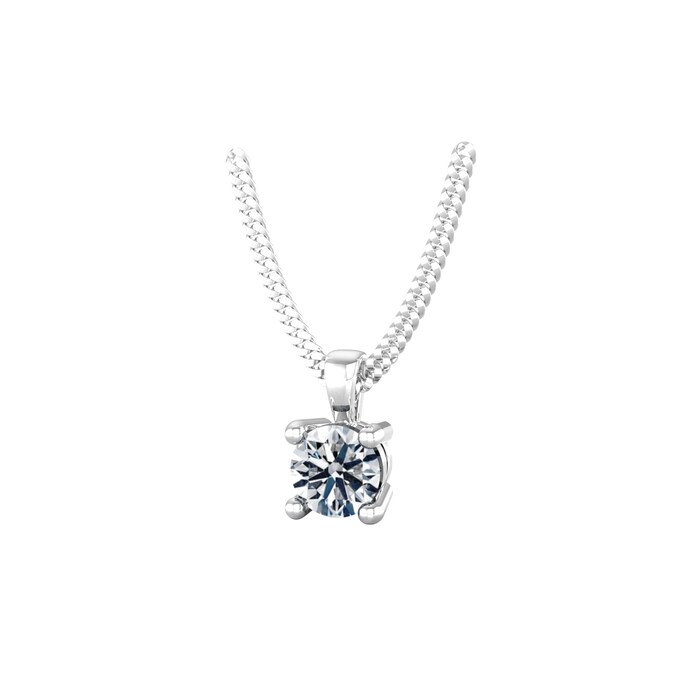 By Request 9ct White Gold 4 Claw Round Brilliant Cut 0.15ct Diamond Pendant & Chain