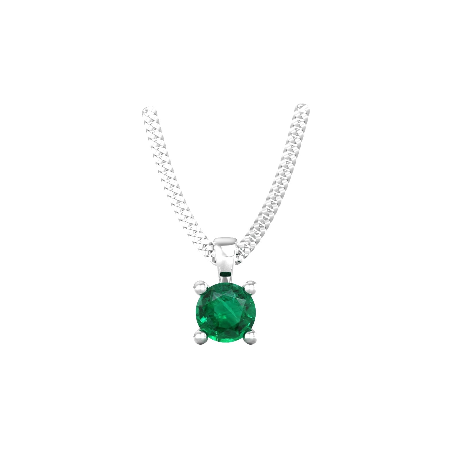 By Request 9ct White Gold 4 Claw Emerald Pendant & Chain