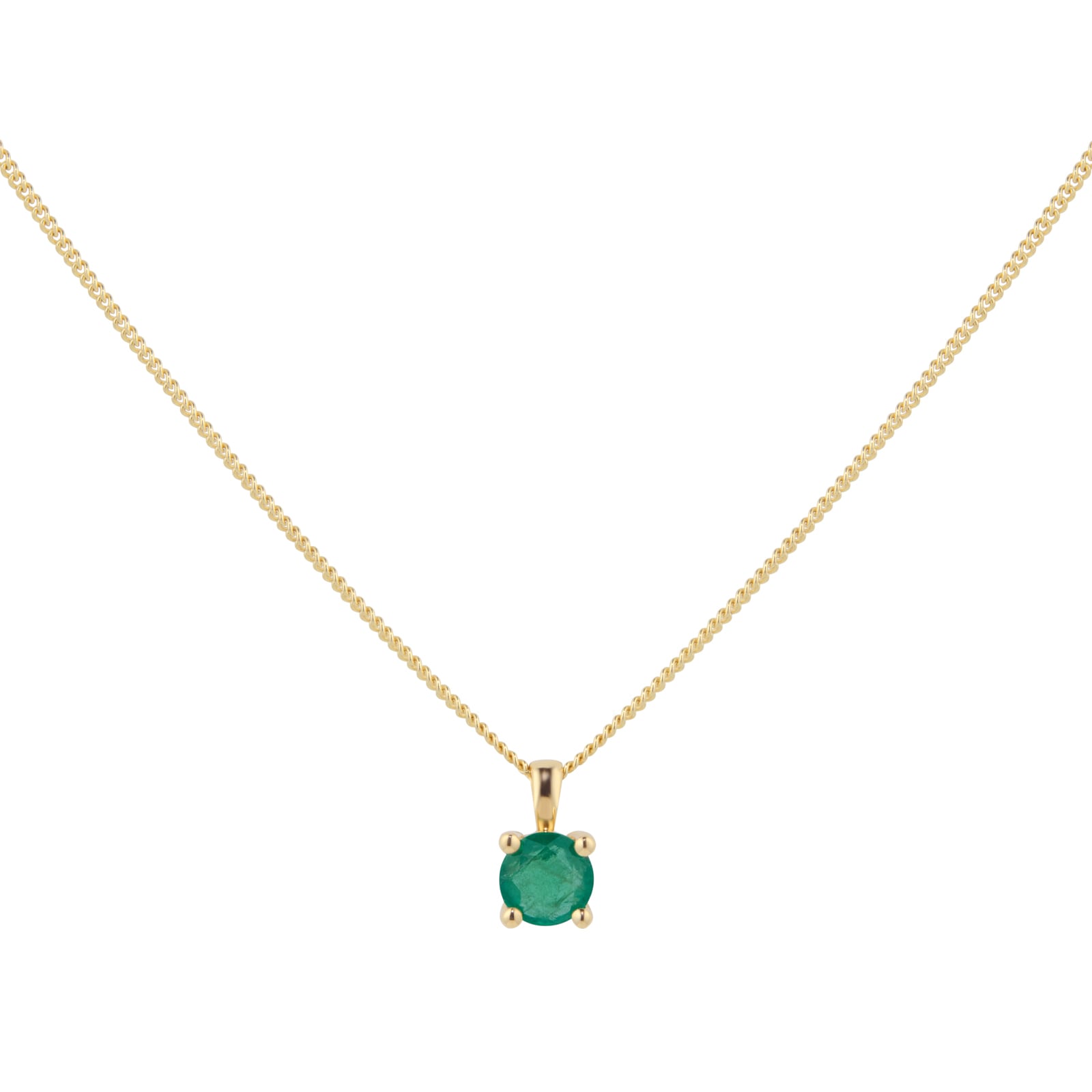 By Request 9ct Yellow Gold 4 Claw Emerald Pendant & Chain