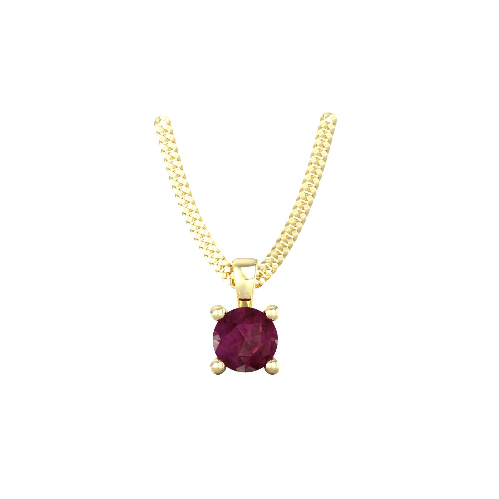 9ct Yellow Gold 4 Claw Ruby Pendant & Chain