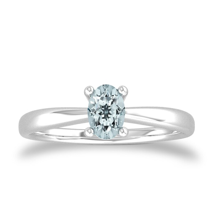 By Request 9ct White Gold 4 Claw Oval Aquamarine Ring