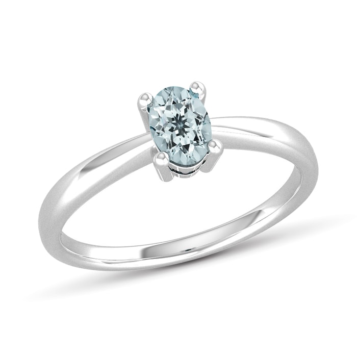 By Request 9ct White Gold 4 Claw Oval Aquamarine Ring