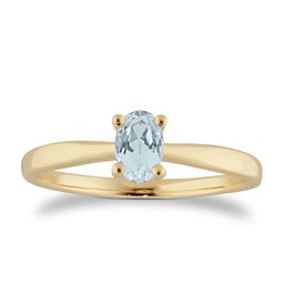 37894216 - 9ct Yellow Gold 4 Claw Oval Aquamarine Ring