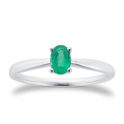 37894221 - 9ct White Gold 4 Claw Oval Emerald Ring