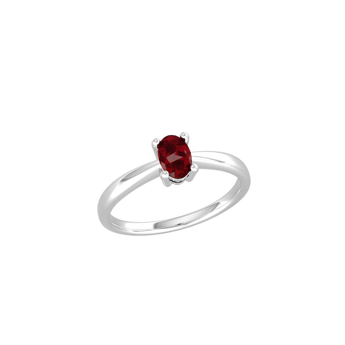 By Request 9ct White Gold 4 Claw Oval Garnet Ring - Ring Size W