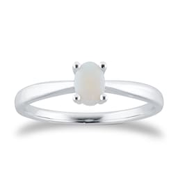 37894225 - 9ct White Gold 4 Claw Oval Opal Ring