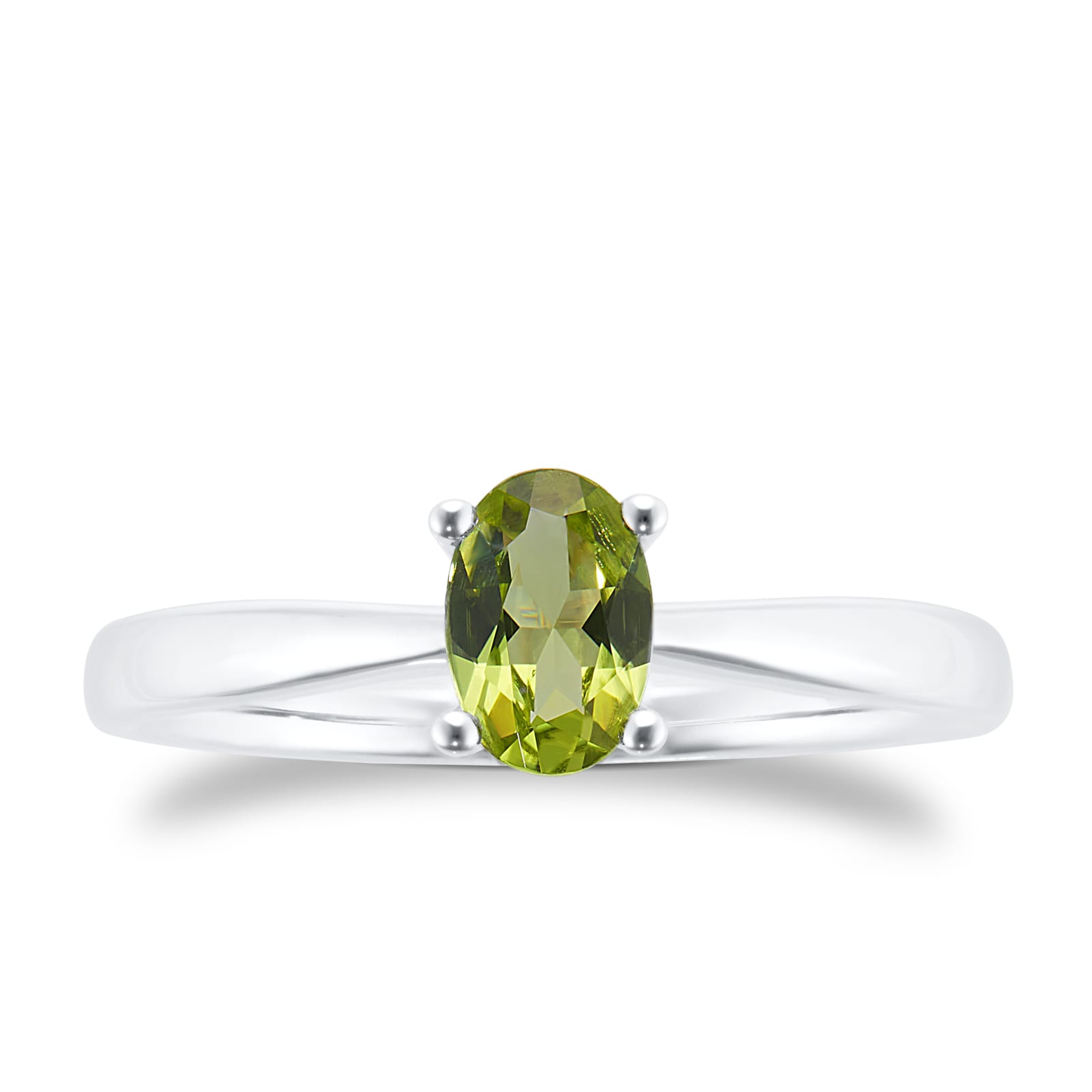 By Request 9ct White Gold 4 Claw Oval Peridot Ring - Ring Size V.5 By Request 9ct White Gold 4 Claw Oval Peridot Ring - Ring Size V.5