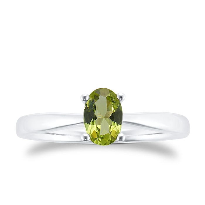 By Request 9ct White Gold 4 Claw Oval Peridot Ring - Ring Size R.5