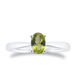 37894227 - 9ct White Gold 4 Claw Oval Peridot Ring