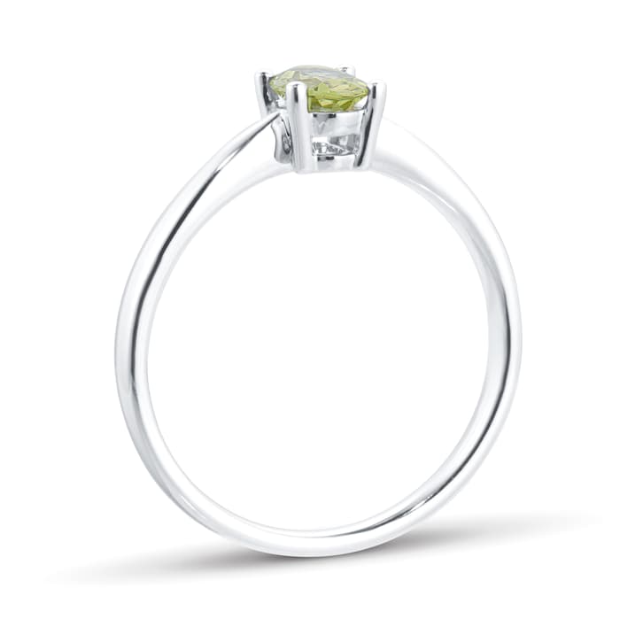 By Request 9ct White Gold 4 Claw Oval Peridot Ring - Ring Size H