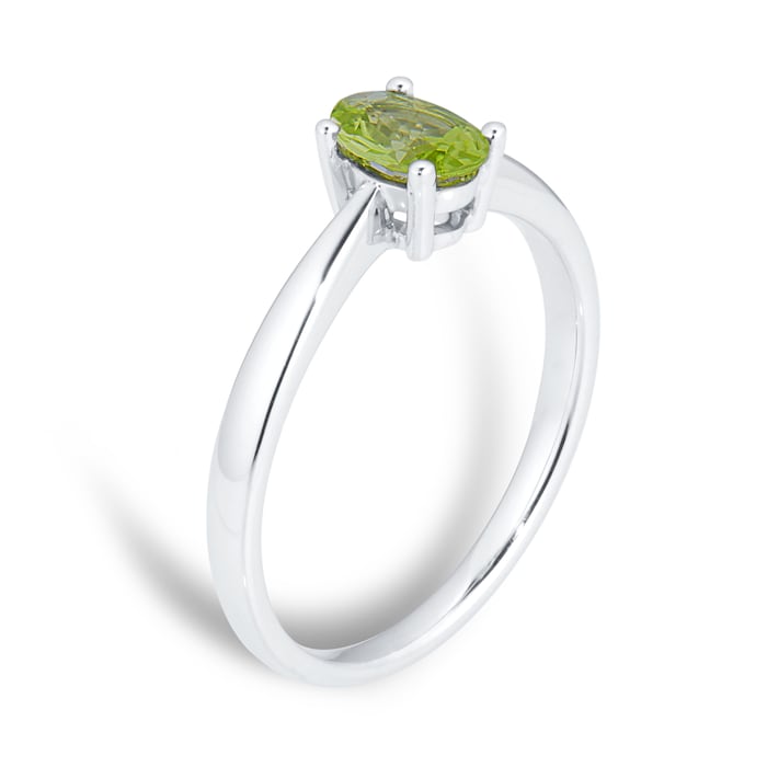 By Request 9ct White Gold 4 Claw Oval Peridot Ring - Ring Size L