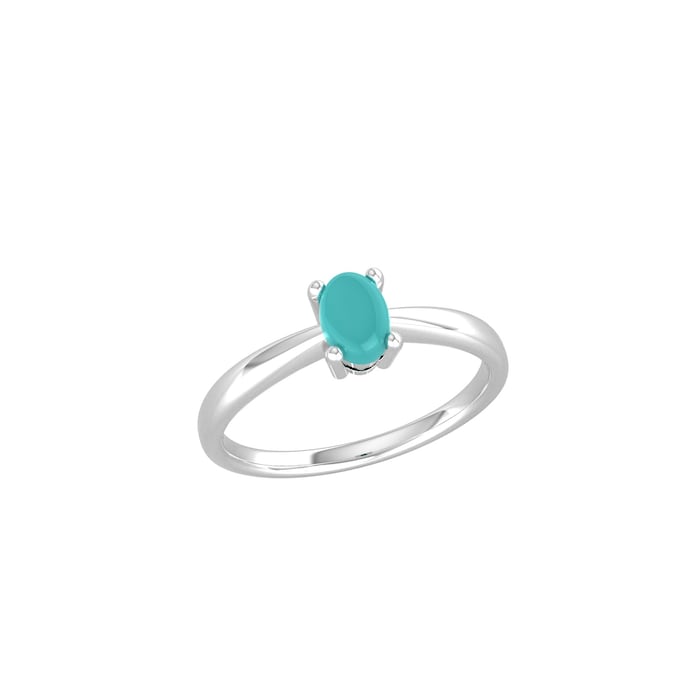 By Request 9ct White Gold 4 Claw Oval Turquoise Ring - Ring Size U