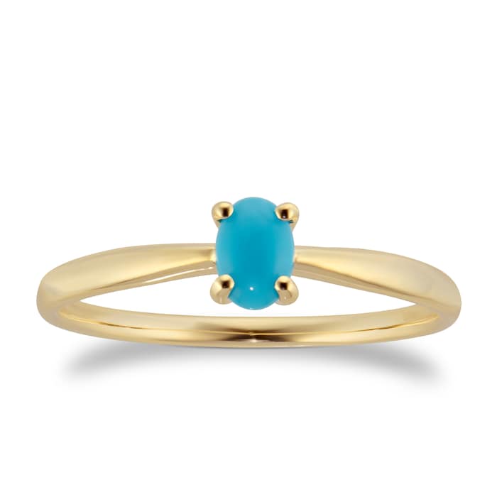 By Request 9ct Yellow Gold 4 Claw Oval Turquoise Ring - Ring Size Y