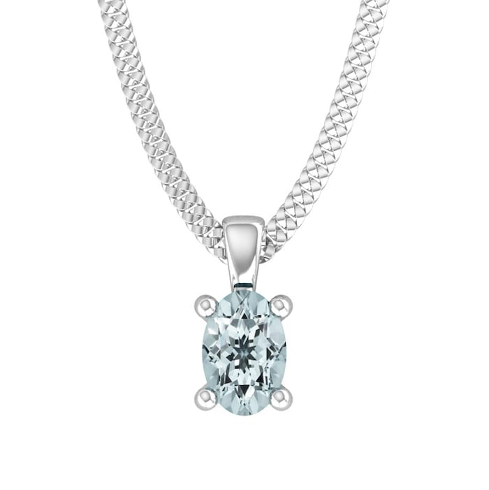 By Request 9ct White Gold 4 Claw Oval Cut Aquamarine Pendant & Chain