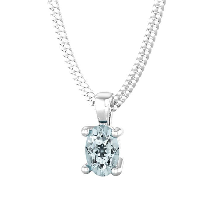 By Request 9ct White Gold 4 Claw Oval Cut Aquamarine Pendant & Chain