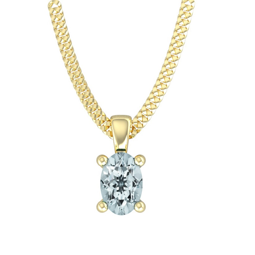 By Request 9ct Yellow Gold 4 Claw Oval Cut Aquamarine Pendant & Chain
