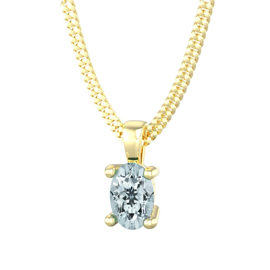 By Request 9ct Yellow Gold 4 Claw Oval Cut Aquamarine Pendant & Chain