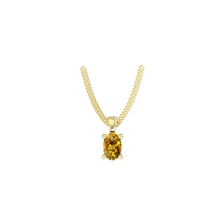 By Request 9ct Yellow Gold 4 Claw Oval Cut Citrine Pendant & Chain