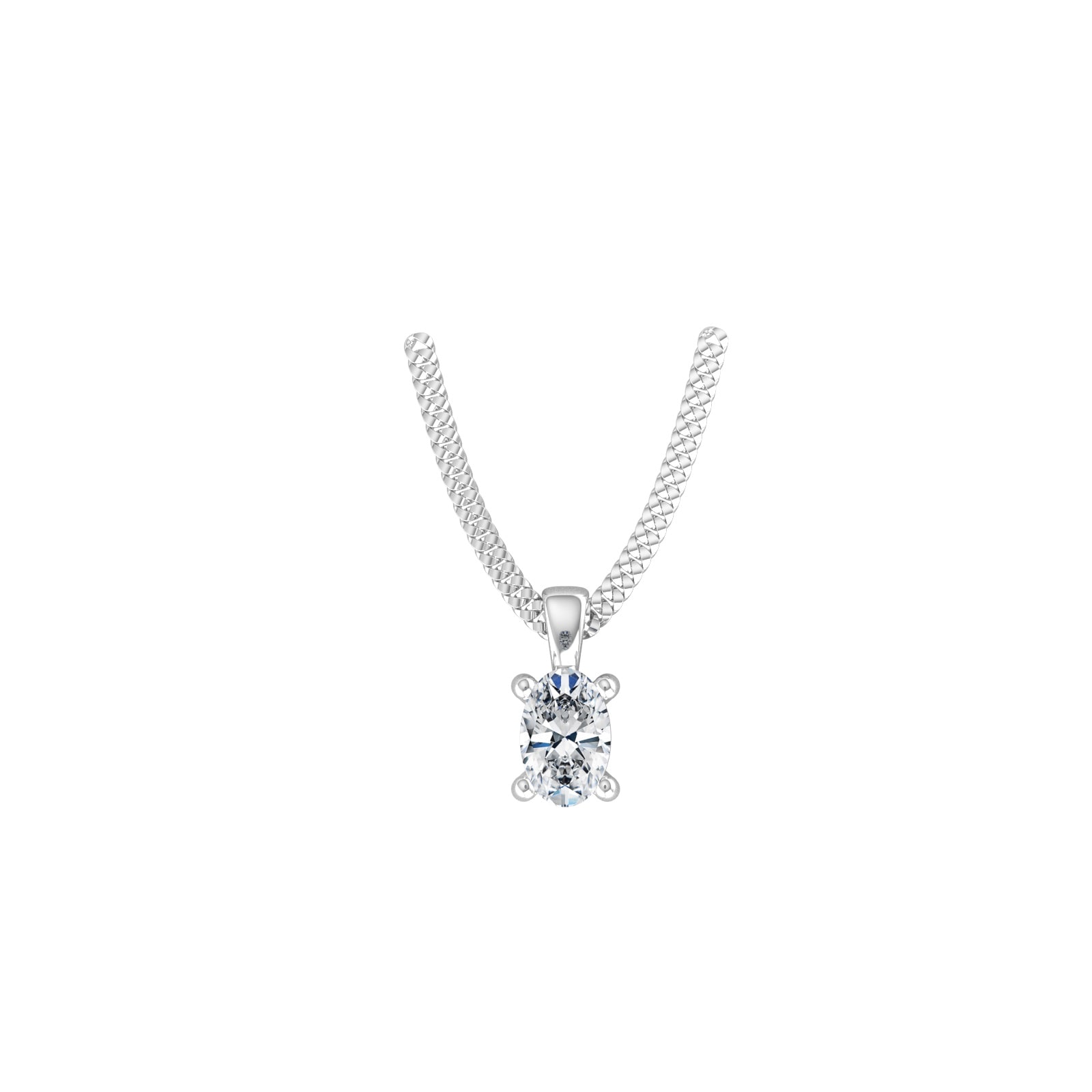 9ct White Gold 4 Claw Oval Cut 0.40ct Diamond Pendant & Chain