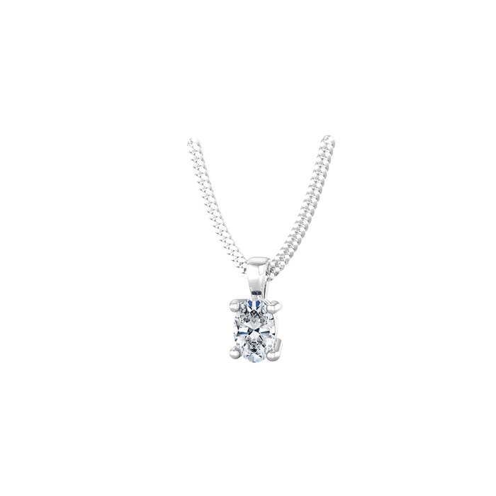 By Request 9ct White Gold 4 Claw Oval Cut 0.40ct Diamond Pendant & Chain