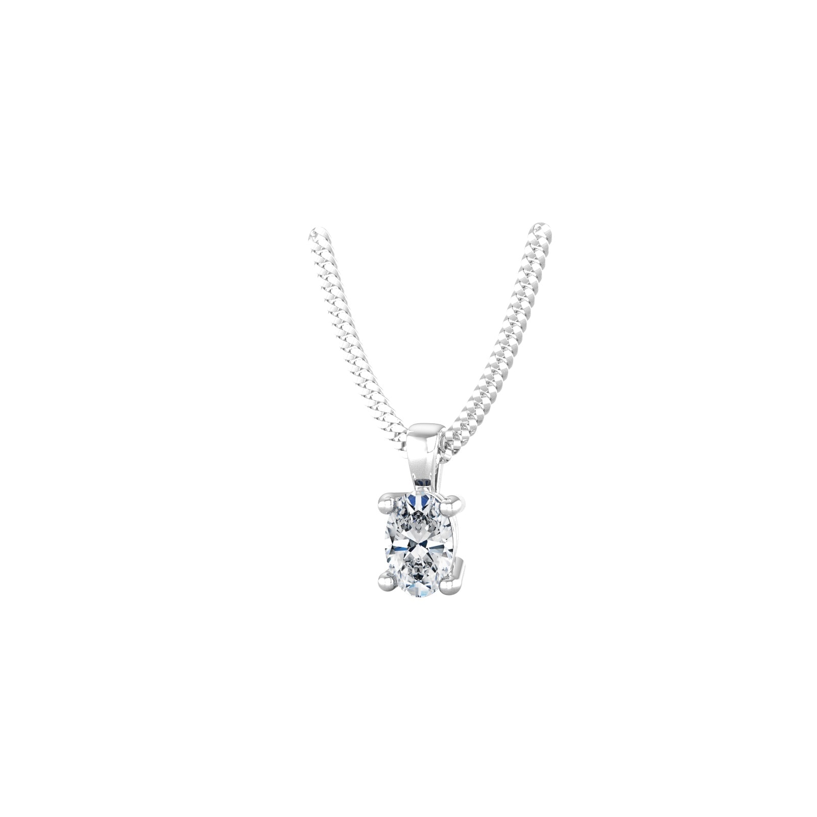 By Request 9ct White Gold 4 Claw Oval Cut 0.40ct Diamond Pendant & Chain