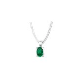 By Request 9ct White Gold 4 Claw Oval Cut Emerald Pendant & Chain