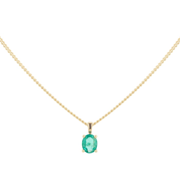 By Request 9ct Yellow Gold 4 Claw Oval Cut Emerald Pendant & Chain