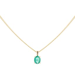 37894244 - 9ct Yellow Gold 4 Claw Oval Cut Emerald Pendant & Chain