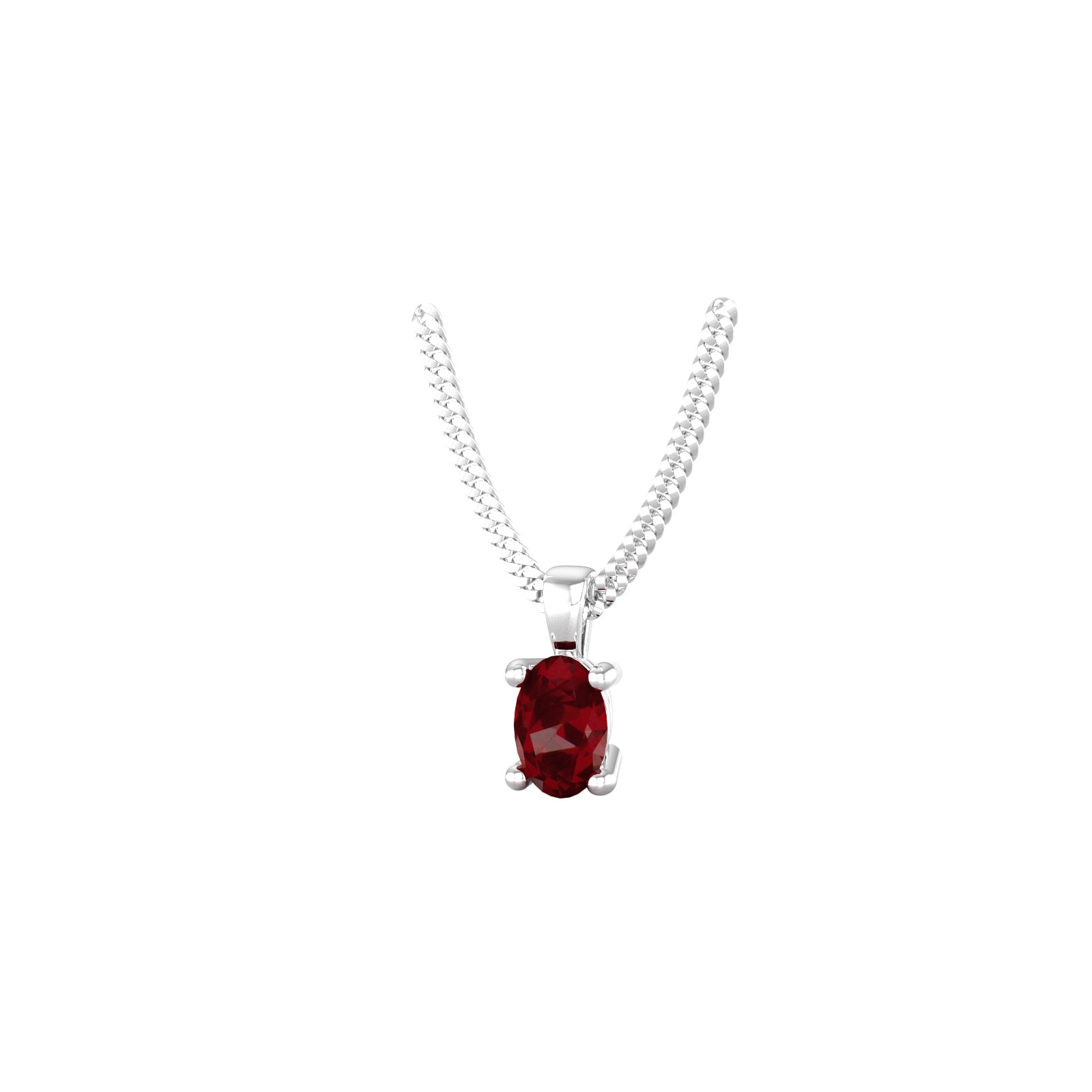 By Request 9ct White Gold 4 Claw Oval Cut Garnet Pendant & Chain By Request 9ct White Gold 4 Claw Oval Cut Garnet Pendant & Chain