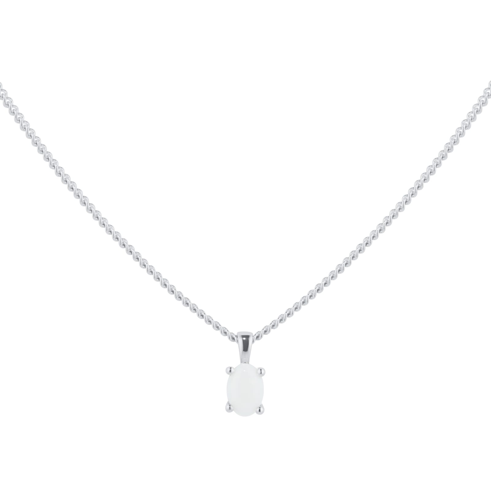By Request 9ct White Gold 4 Claw Oval Cut Opal Pendant & Chain