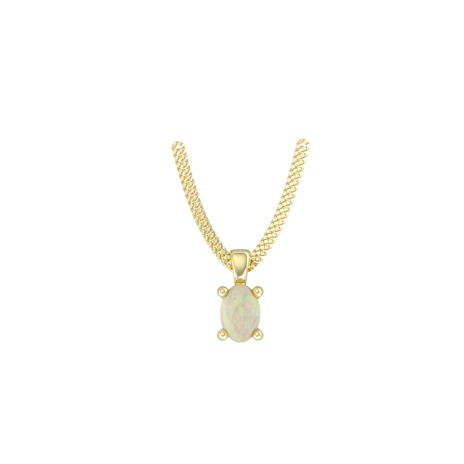 9ct Yellow Gold 4 Claw Oval Cut Opal Pendant & Chain