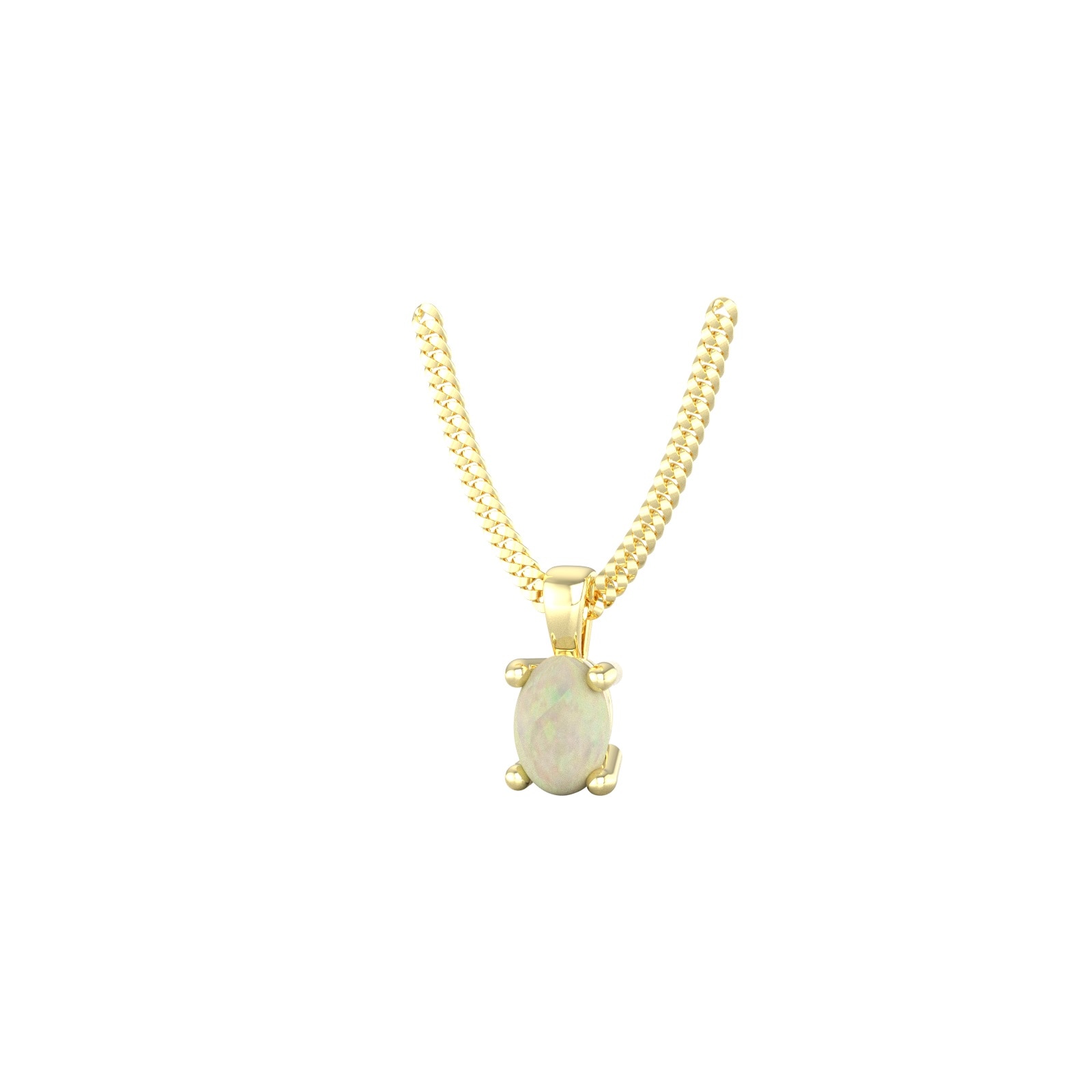 By Request 9ct Yellow Gold 4 Claw Oval Cut Opal Pendant & Chain