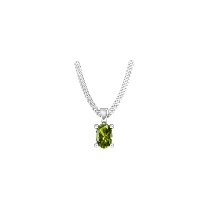 By Request 9ct White Gold 4 Claw Oval Cut Peridot Pendant & Chain