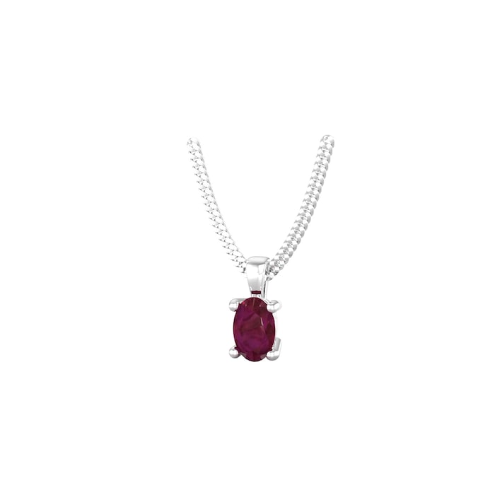 By Request 9ct White Gold 4 Claw Oval Cut Ruby Pendant & Chain