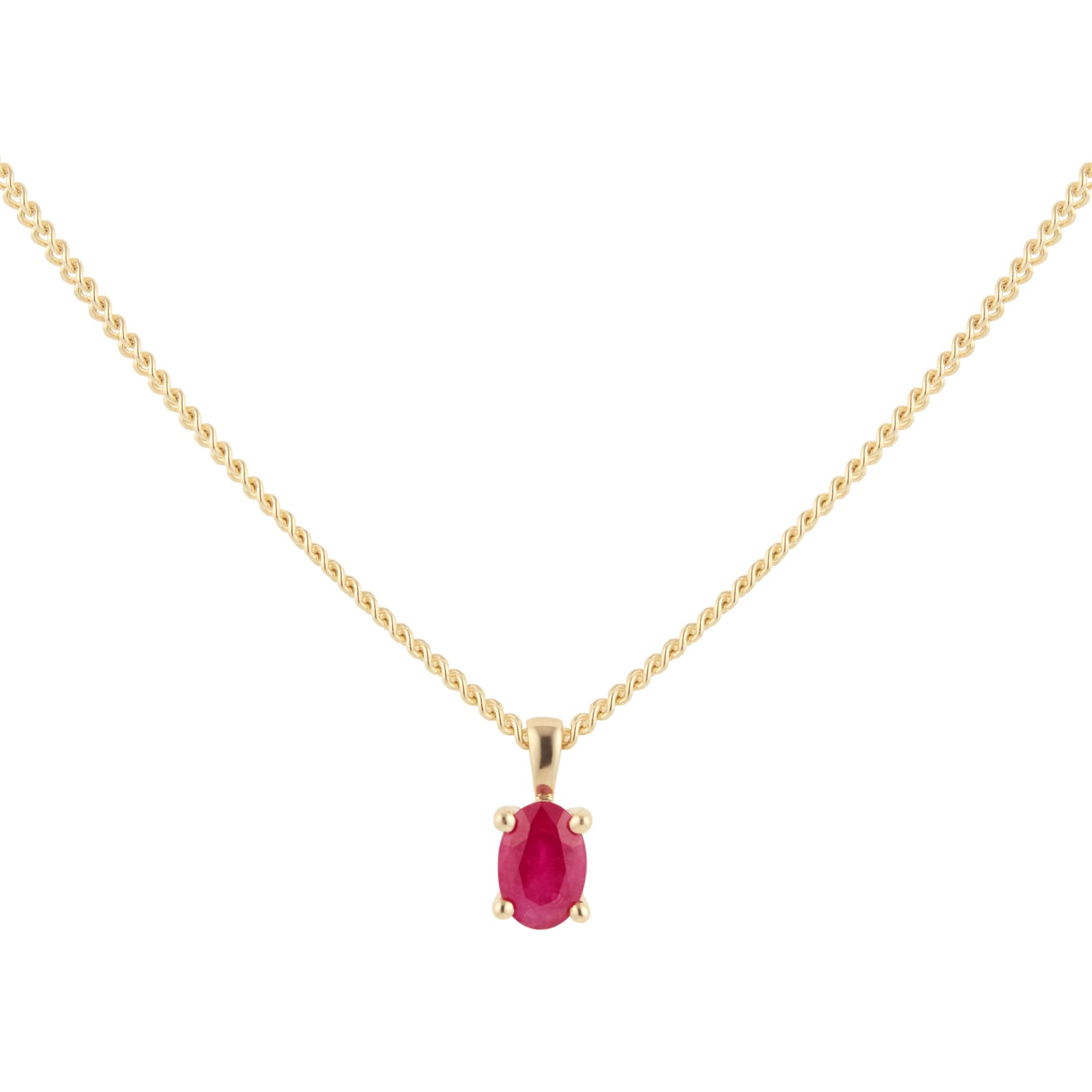 9ct Yellow Gold 4 Claw Oval Cut Ruby Pendant & Chain