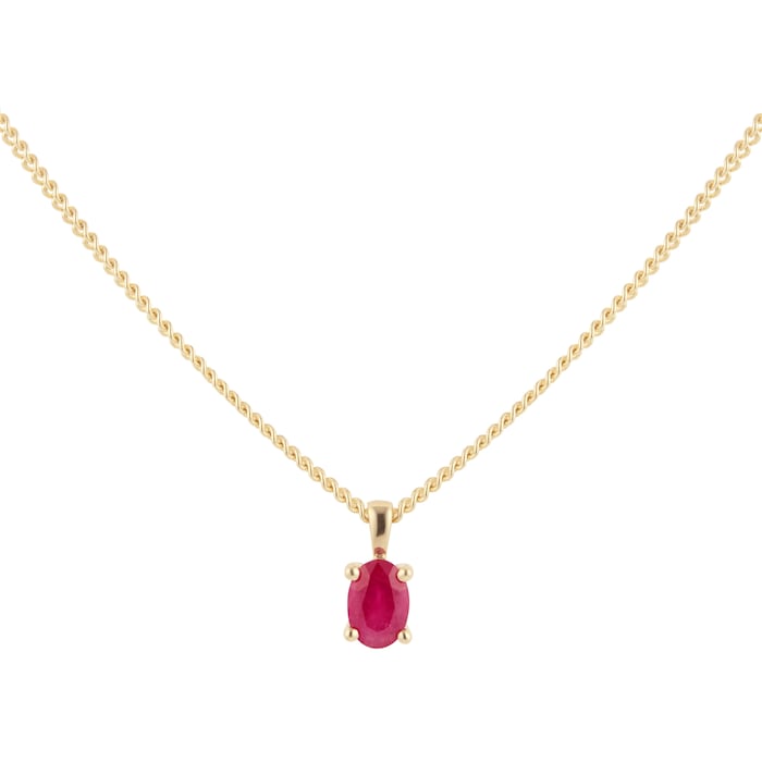 By Request 9ct Yellow Gold 4 Claw Oval Cut Ruby Pendant & Chain