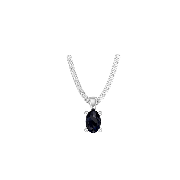 By Request 9ct White Gold 4 Claw Oval Cut Sapphire Pendant & Chain