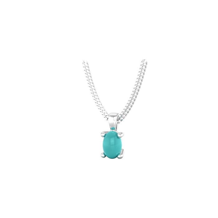 By Request 9ct White Gold 4 Claw Oval Cut Turquoise Pendant & Chain