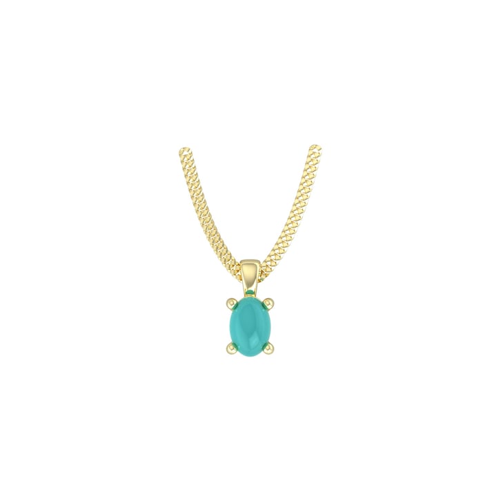 By Request 9ct Yellow Gold 4 Claw Oval Cut Turquoise Pendant & Chain