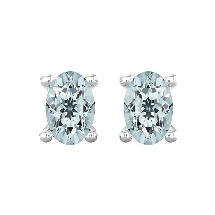 By Request 9ct White Gold 4 Claw Oval Cut Aquamarine Stud Earrings