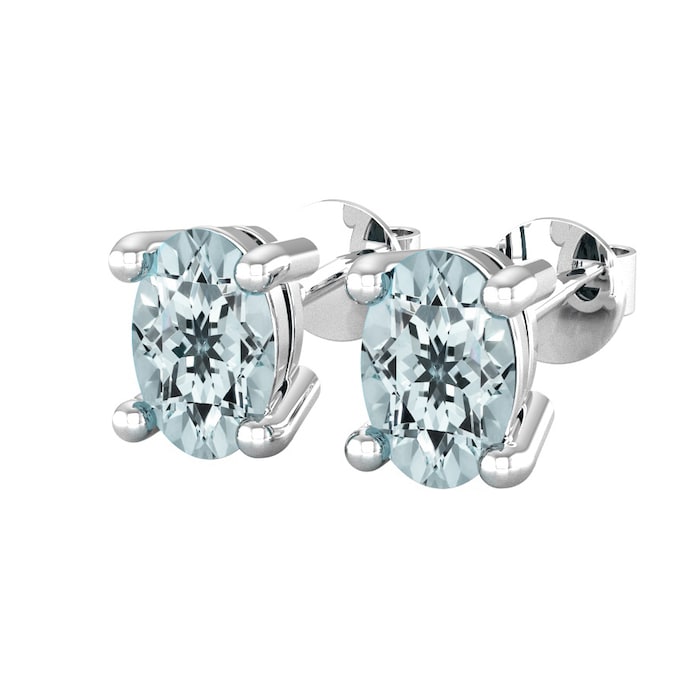 By Request 9ct White Gold 4 Claw Oval Cut Aquamarine Stud Earrings