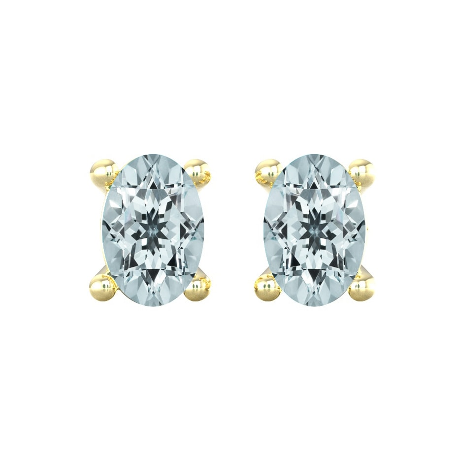 By Request 9ct Yellow Gold 4 Claw Oval Cut Aquamarine Stud Earrings