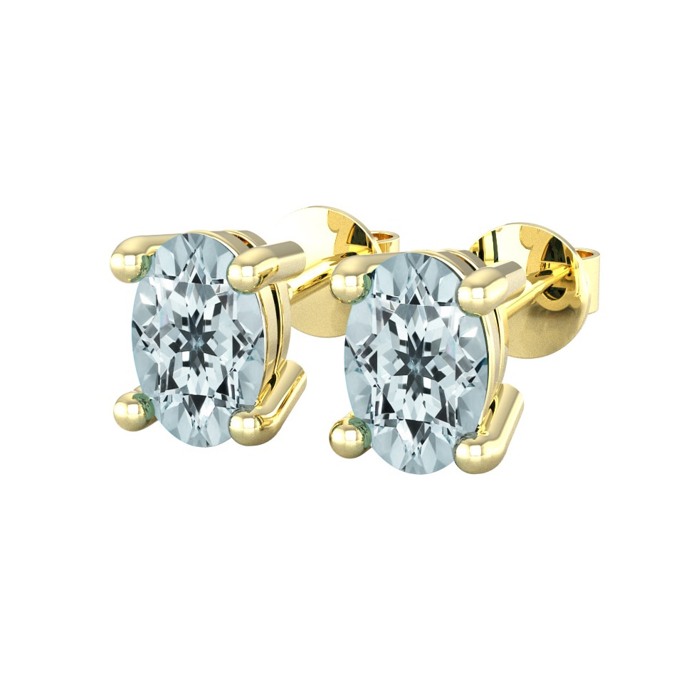 By Request 9ct Yellow Gold 4 Claw Oval Cut Aquamarine Stud Earrings