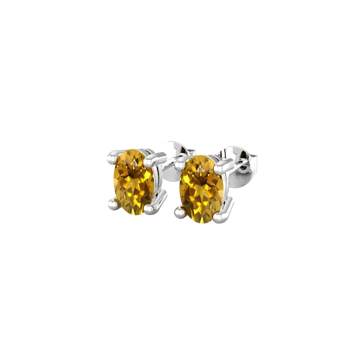 By Request 9ct White Gold 4 Claw Oval Cut Citrine Stud Earrings