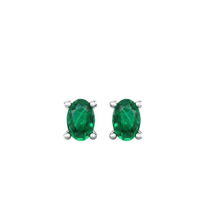 By Request 9ct White Gold 4 Claw Oval Cut Emerald Stud Earrings