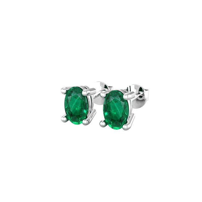 By Request 9ct White Gold 4 Claw Oval Cut Emerald Stud Earrings