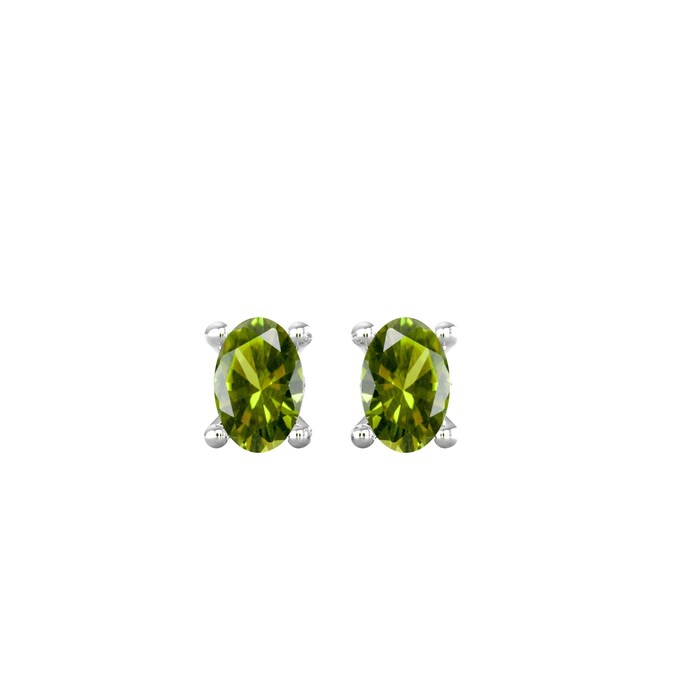 By Request 9ct White Gold 4 Claw Oval Cut Peridot Stud Earrings